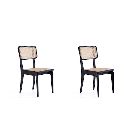 Manhattan Comfort Giverny Dining Chair in Black and Natural Cane, Set of 2 DCCA04-BK